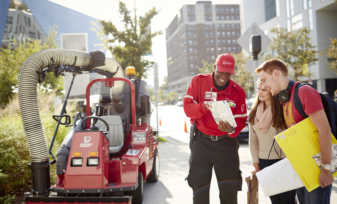 Friendly red-shirted ambassadors patrol Euclid Avenue answering questions from visitors and helping to keep University Circle, clean and safe.